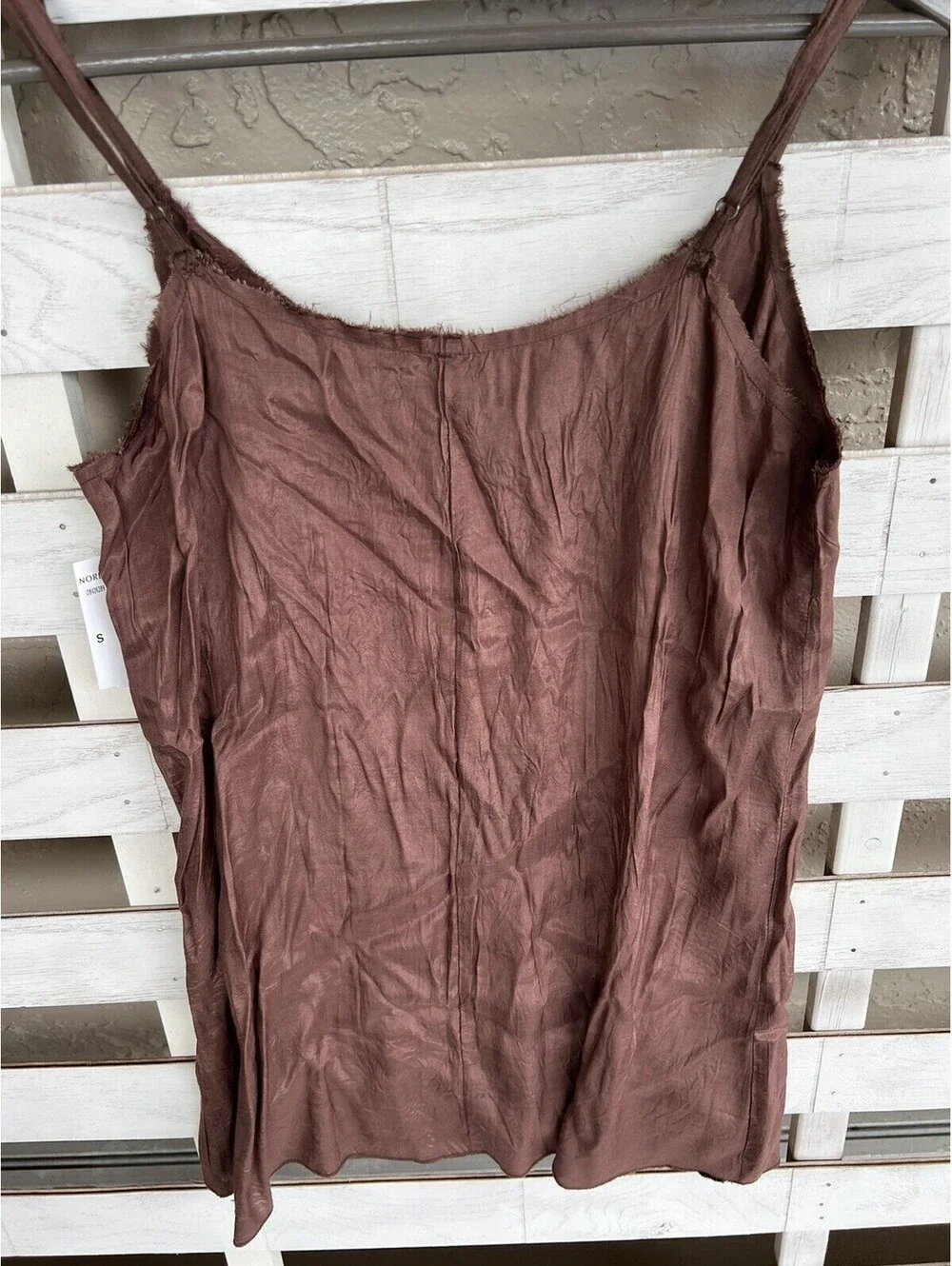 New Free People One Tank Top Small Crinkle Rayon Camisole Brown V Neck FP.